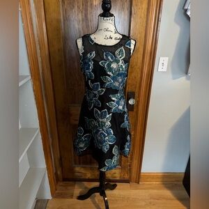 Elegant Black and Blue Floral Dress